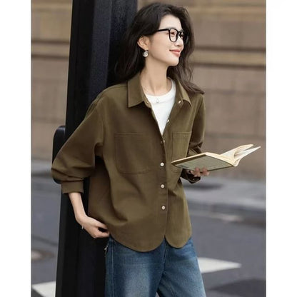Scoop Hem Plain Shirt with Long Sleeves