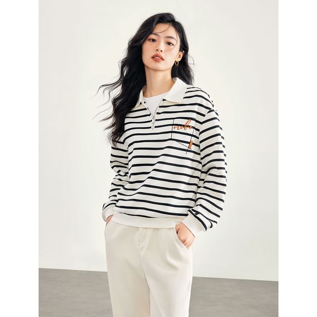Striped Polo Top with Long Sleeves