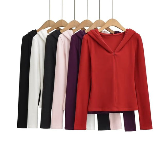 Solid Half-Zip Slim-Fit Hooded Sweatshirt