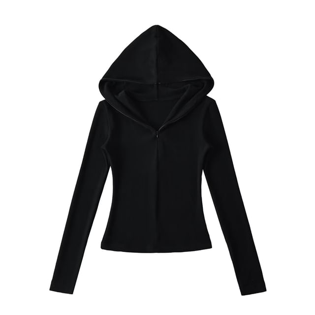 Solid Half-Zip Slim-Fit Hooded Sweatshirt