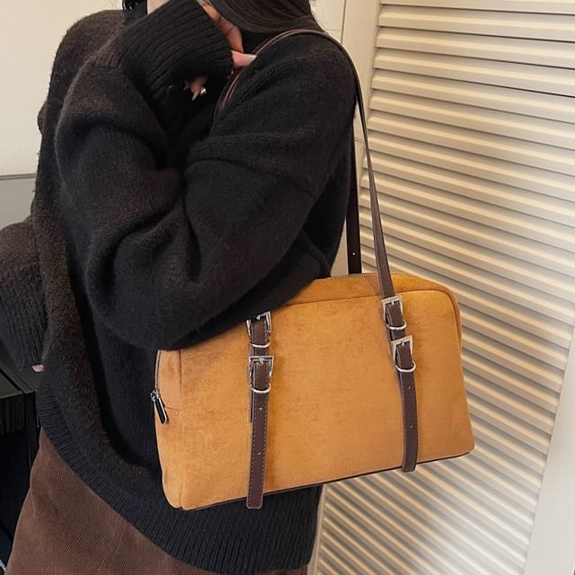 Faux Leather Buckled Strap Shoulder Bag