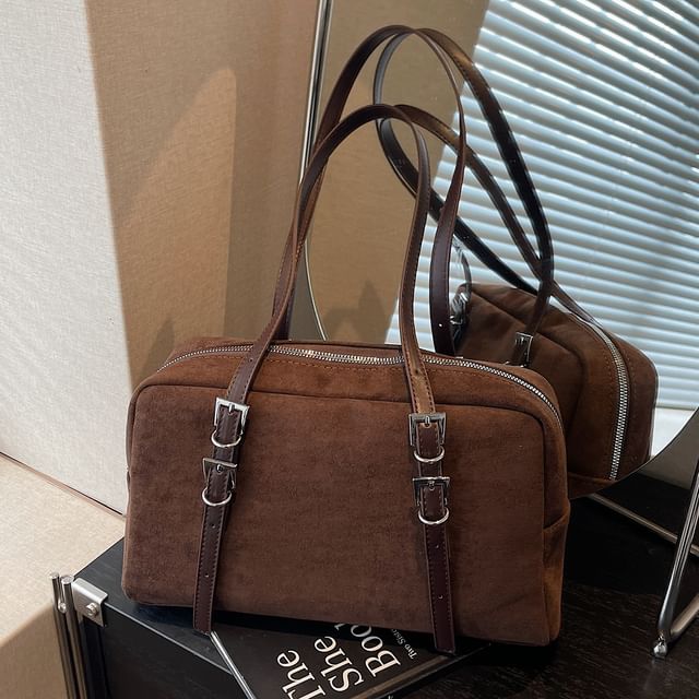 Faux Leather Buckled Strap Shoulder Bag