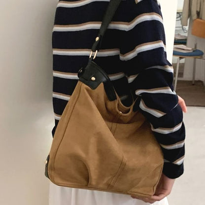 Panel Faux Suede Shoulder Bag
