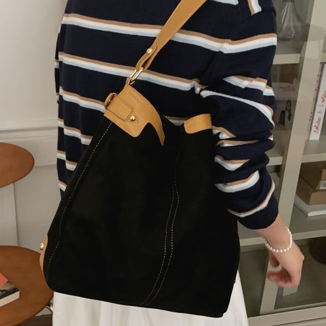 Panel Faux Suede Shoulder Bag