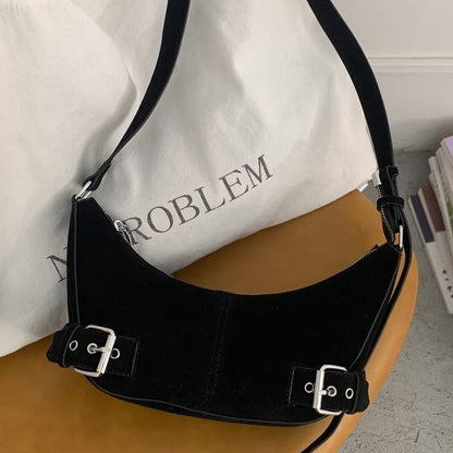 Buckled Faux Suede Shoulder Bag
