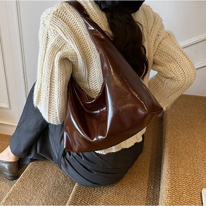 Plain Faux Leather Shoulder Bag