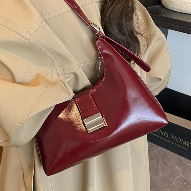 Buckled Faux Leather Shoulder Bag