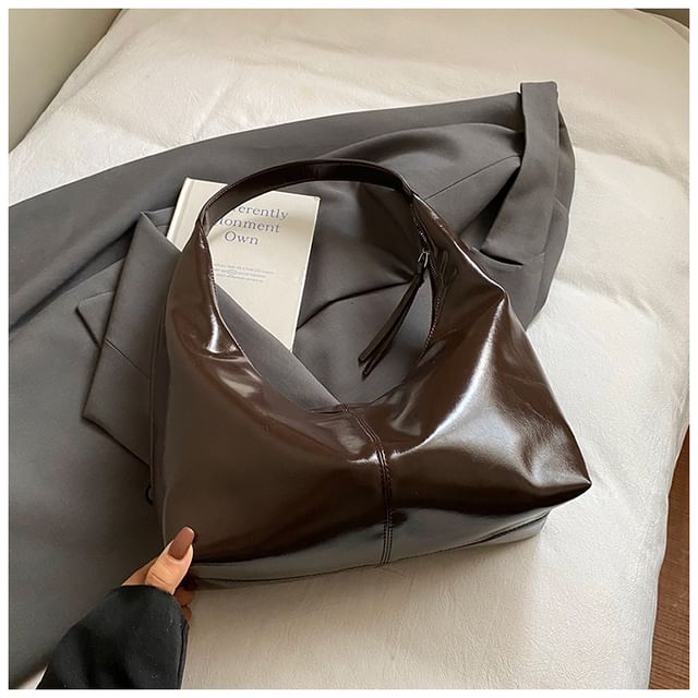 Plain Faux Leather Shoulder Bag