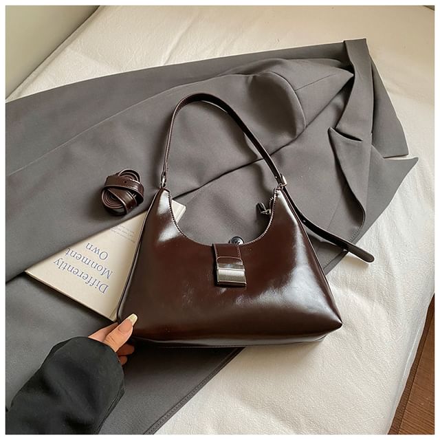 Buckled Faux Leather Shoulder Bag