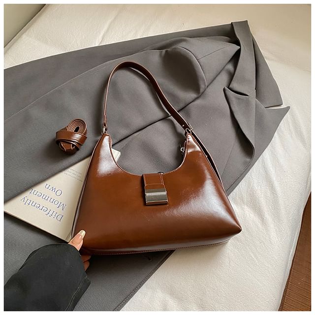 Buckled Faux Leather Shoulder Bag