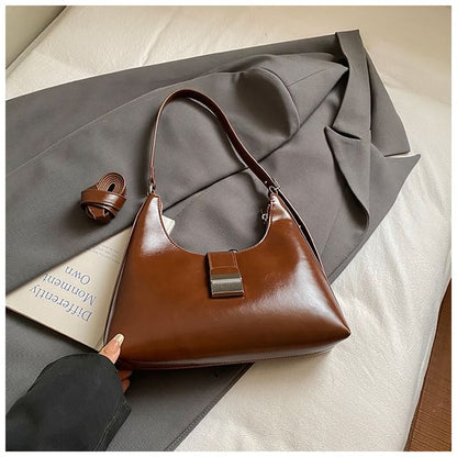 Buckled Faux Leather Shoulder Bag