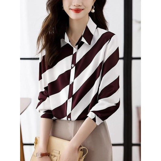 Striped Chiffon Blouse with Long Sleeves