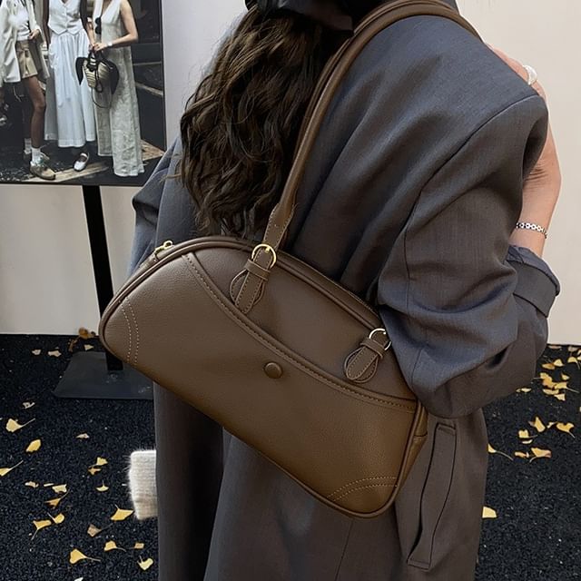 Faux Leather Zip Shoulder Bag