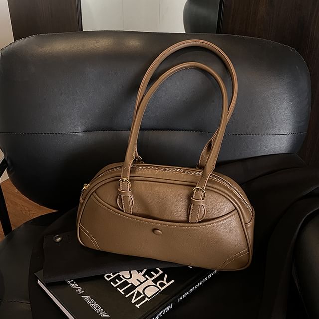 Faux Leather Zip Shoulder Bag