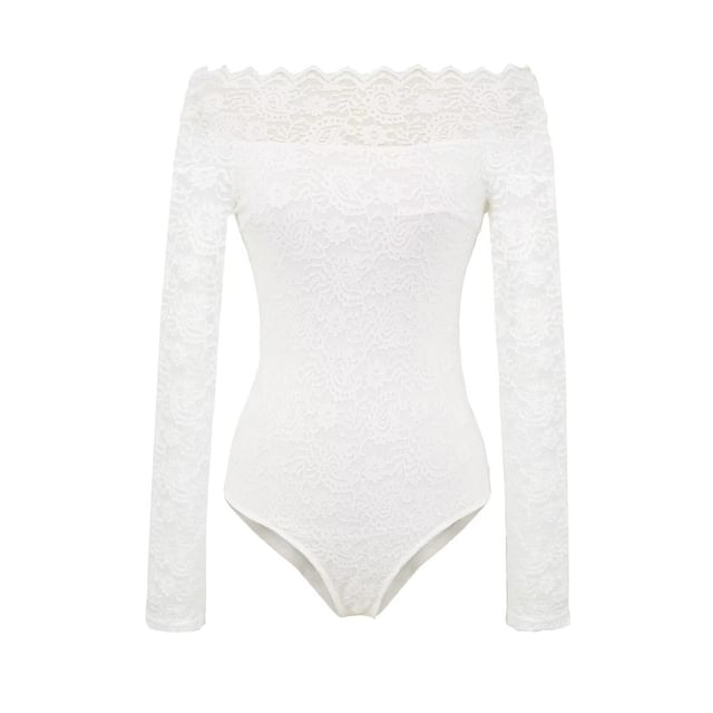 Off Shoulder Lace Bodysuit Long Sleeve