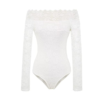 Off Shoulder Lace Bodysuit Long Sleeve