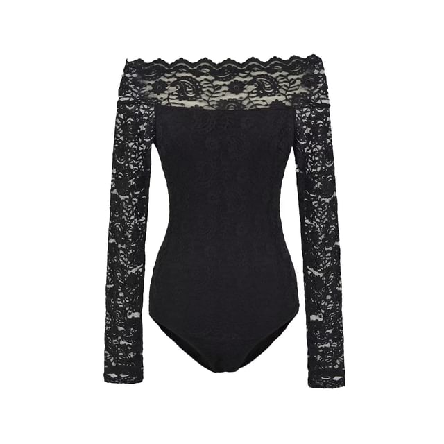 Off Shoulder Lace Bodysuit Long Sleeve