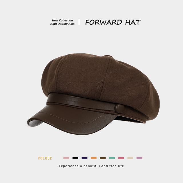 Plain Panel Faux Leather Newsboy Cap
