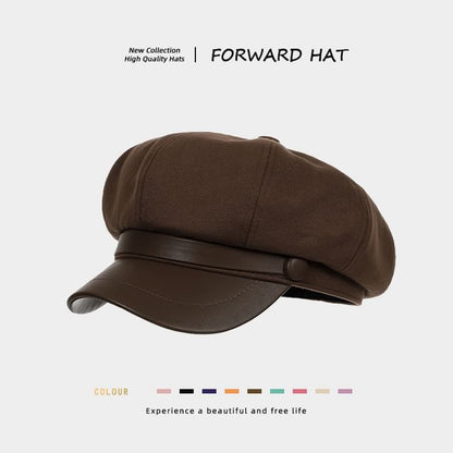 Plain Panel Faux Leather Newsboy Cap