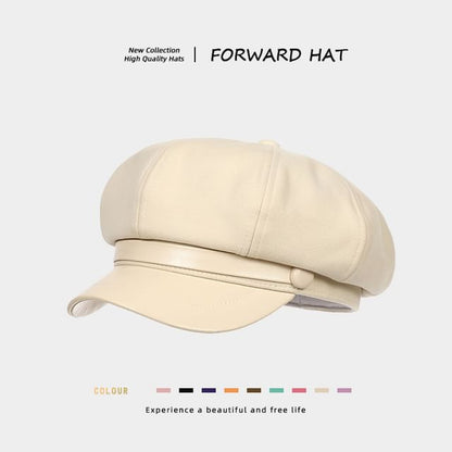 Plain Panel Faux Leather Newsboy Cap