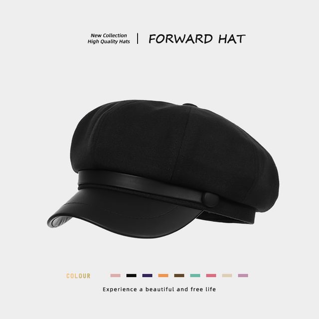 Plain Panel Faux Leather Newsboy Cap