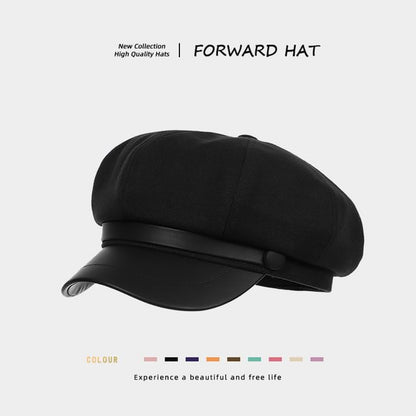 Plain Panel Faux Leather Newsboy Cap