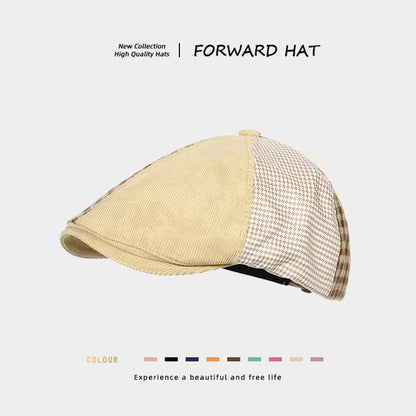 Houndstooth Panel Corduroy Flat Cap