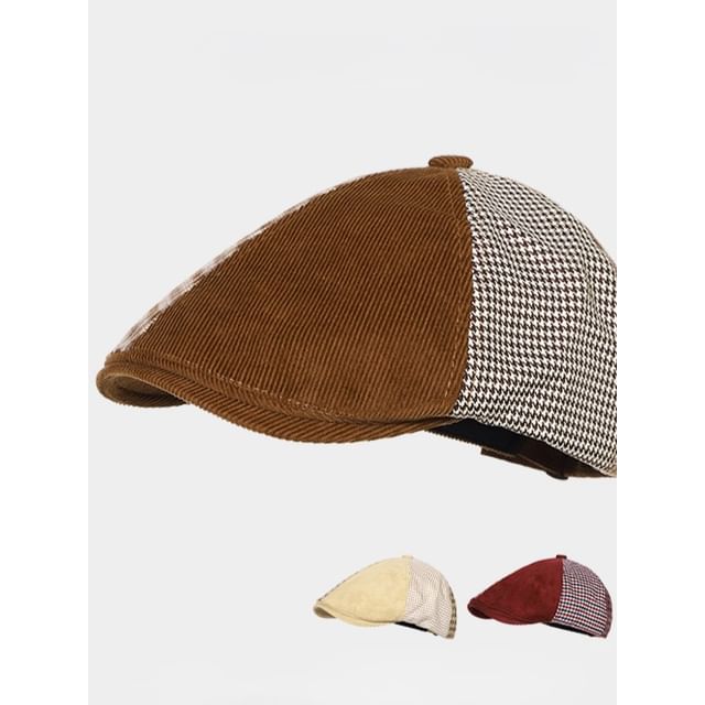 Houndstooth Panel Corduroy Flat Cap