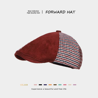 Houndstooth Panel Corduroy Flat Cap