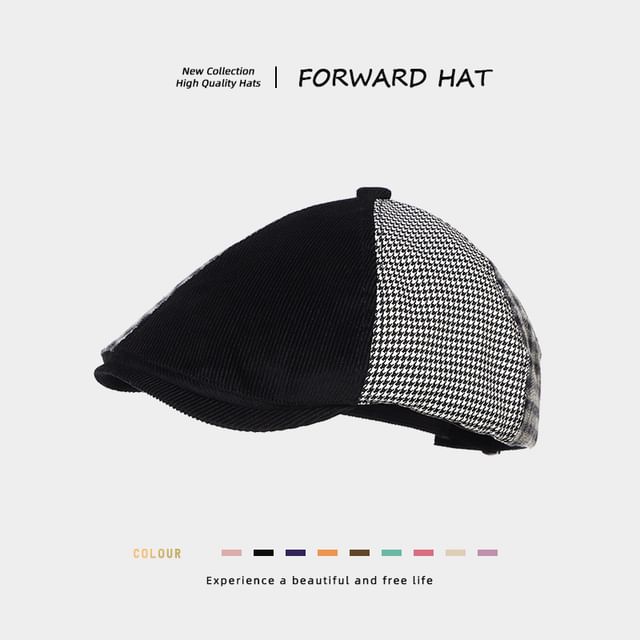 Houndstooth Panel Corduroy Flat Cap