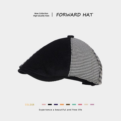 Houndstooth Panel Corduroy Flat Cap