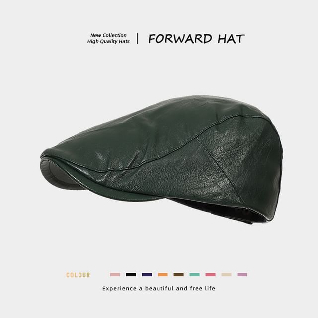 Plain Faux Leather Flat Cap