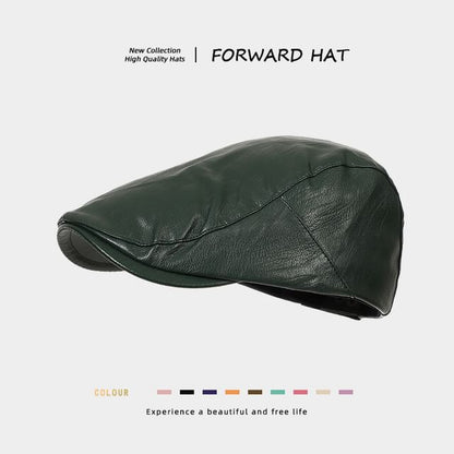 Plain Faux Leather Flat Cap