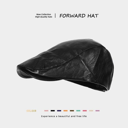 Plain Faux Leather Flat Cap