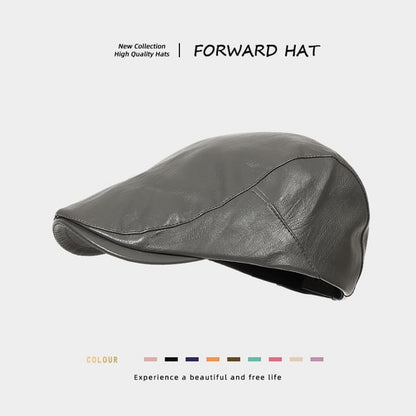 Plain Faux Leather Flat Cap