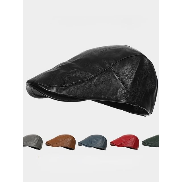 Plain Faux Leather Flat Cap