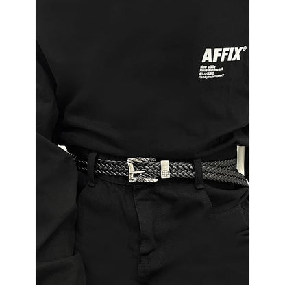 Engraved Buckle Braided Faux Leather Belt