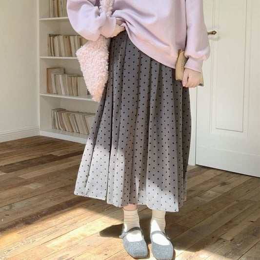 High Rise Dotted Midi A-Line Skirt