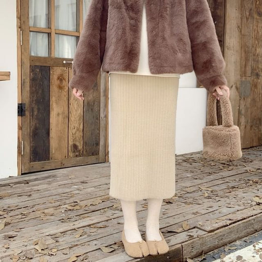 Fluffy Knit Midi Pencil Skirt