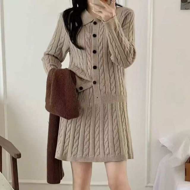 Button-Up Cardigan & Mini A-Line Skirt Set