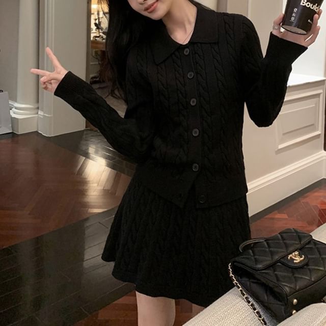 Button-Up Cardigan & Mini A-Line Skirt Set