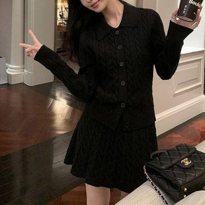 Button-Up Cardigan & Mini A-Line Skirt Set