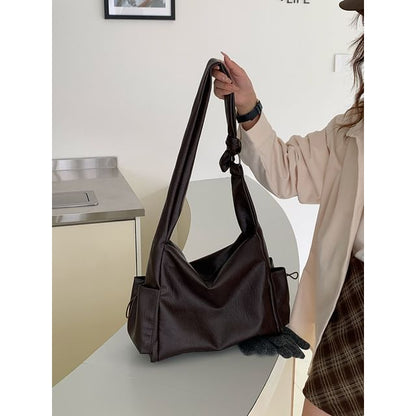 Faux Leather Plain Shoulder Bag