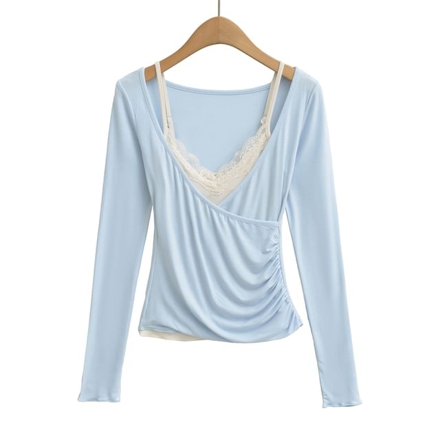 Lace Camisole & V-Neck Wrap T-Shirt Set