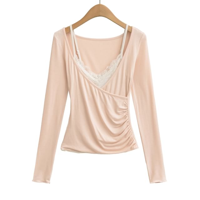 Lace Camisole & V-Neck Wrap T-Shirt Set