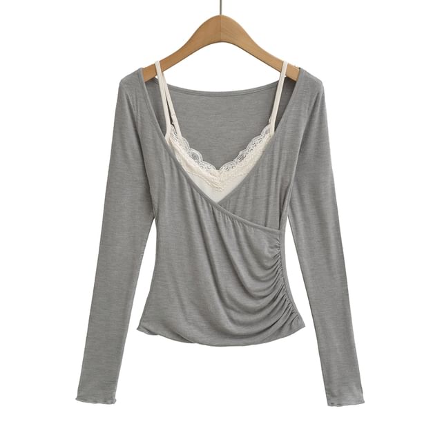 Lace Camisole & V-Neck Wrap T-Shirt Set
