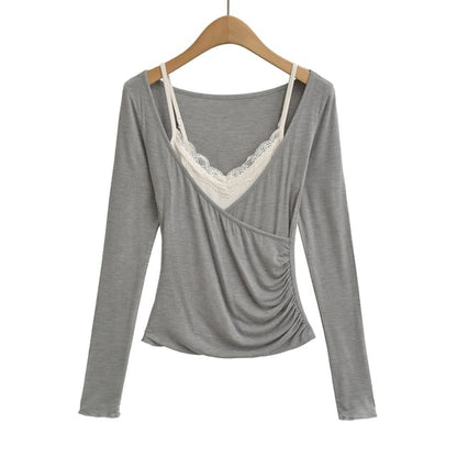 Lace Camisole & V-Neck Wrap T-Shirt Set