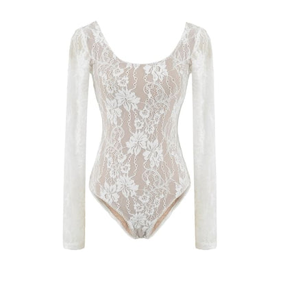 Scoop Neck Lace Bodysuit Long Sleeve