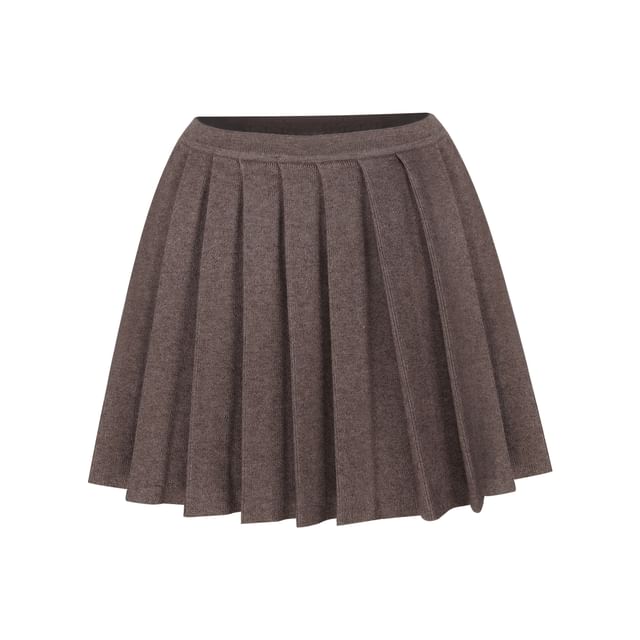 Hooded Cardigan, Mini Pleated Skirt & Lace Crop Top Set