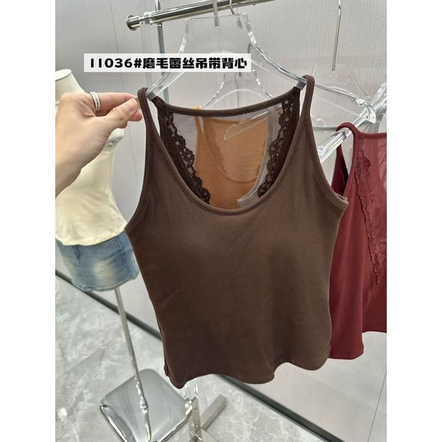 Plain Lace Trim Camisole Top